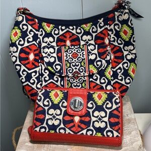 Vera Bradley Sun Valley Crescent Handbag and Turnlock Wallet